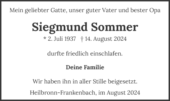 Traueranzeige von Siegmund Sommer von GESAMT