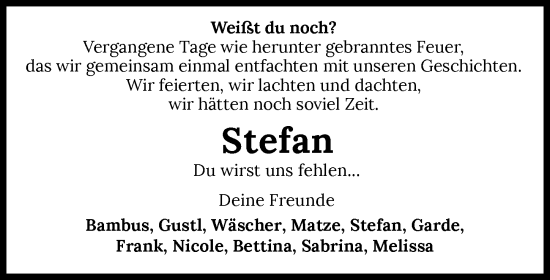 Traueranzeige von Stefan  von GESAMT