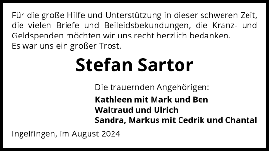 Traueranzeige von Stefan Sartor von GESAMT