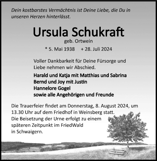 Traueranzeige von Ursula Schukraft von GESAMT