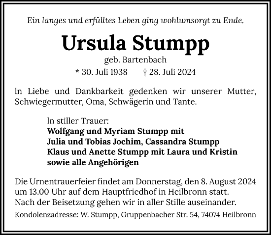 Traueranzeige von Ursula Stumpp von GESAMT