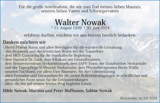 Traueranzeige von Walter Nowak von GESAMT