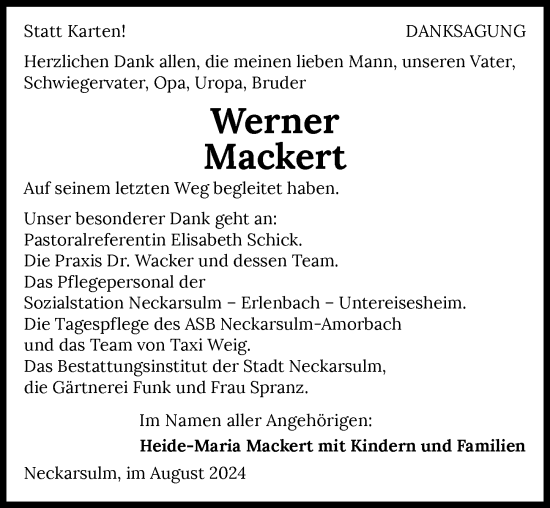 Traueranzeige von Werner Mackert von GESAMT