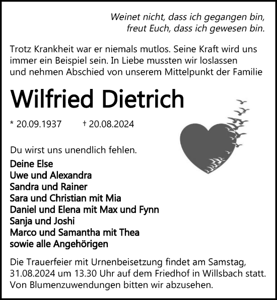 Traueranzeige von Wilfried Dietrich von GESAMT