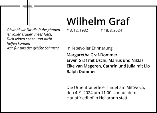 Traueranzeige von Wilhelm Graf von GESAMT