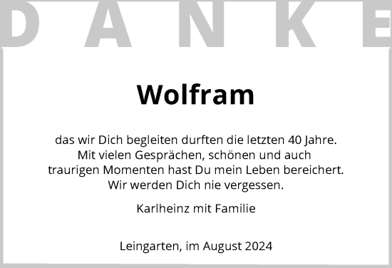 Traueranzeige von Wolfram  von GESAMT