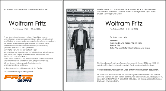 Traueranzeige von Wolfram Fritz von GESAMT