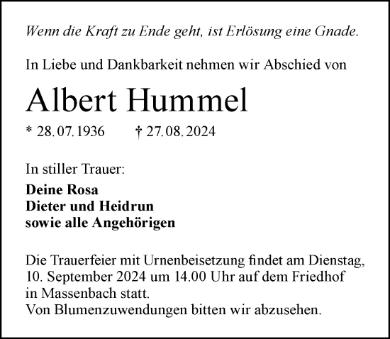 Traueranzeige von Albert Hummel von GESAMT