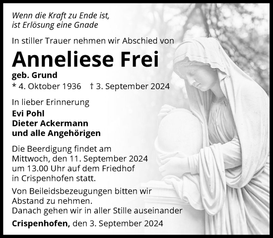 Traueranzeige von Anneliese Frei von GESAMT