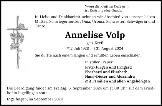 Traueranzeige von Annelise Volp von GESAMT