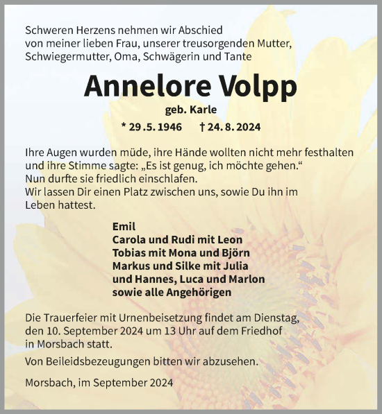 Traueranzeige von Annelore Volpp von GESAMT