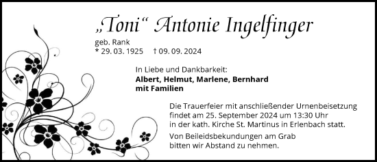 Traueranzeige von Antonie Ingelfinger von GESAMT