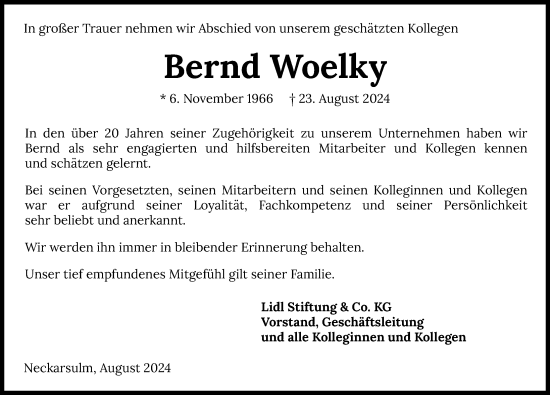 Traueranzeige von Bernd Woelky von GESAMT