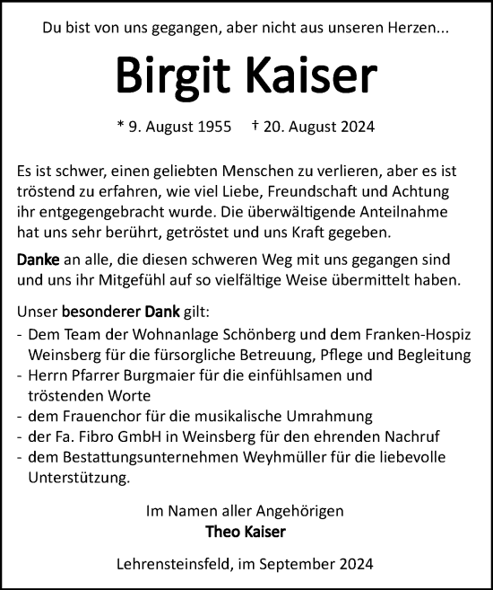 Traueranzeige von Birgit Kaiser von GESAMT