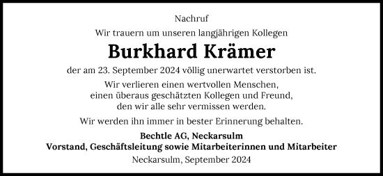 Traueranzeige von Burkhard Krämer von GESAMT