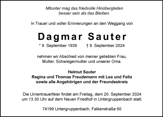 Traueranzeige von Dagmar Sauter von GESAMT