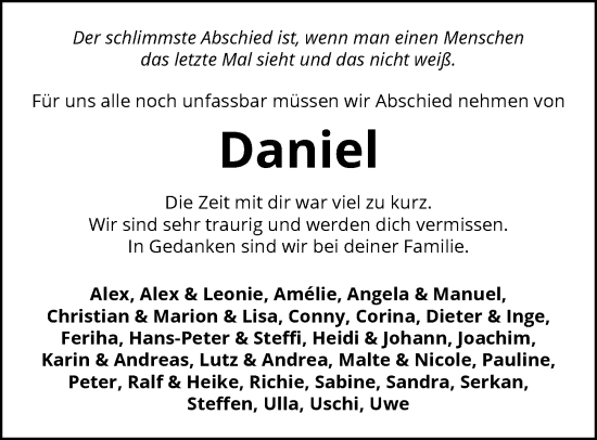 Traueranzeige von Daniel Gärtner von GESAMT