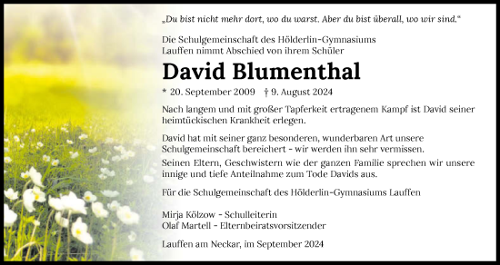 Traueranzeige von David Blumenthal von GESAMT