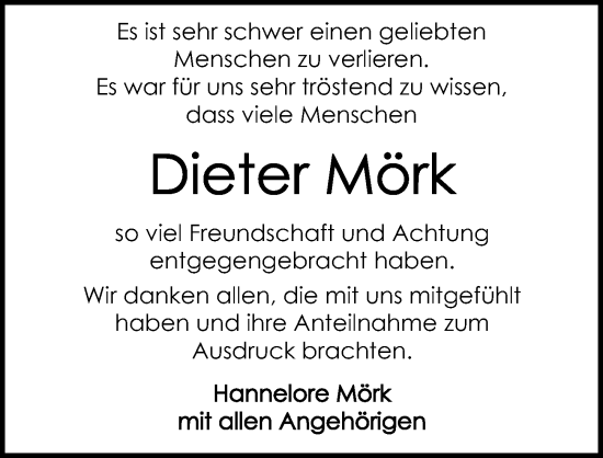 Traueranzeige von Dieter Mörk von GESAMT