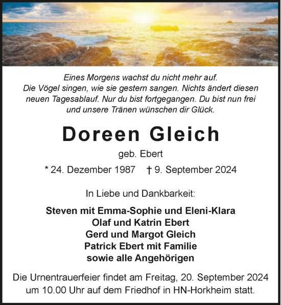 Traueranzeige von Doreen Gleich von GESAMT