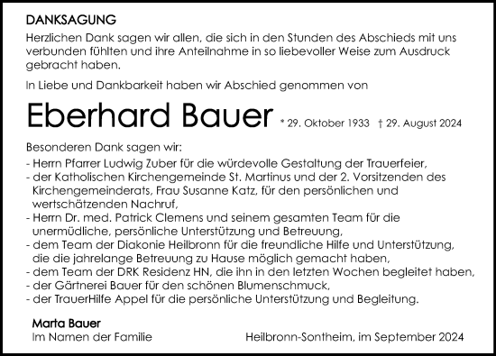 Traueranzeige von Eberhard Bauer von GESAMT