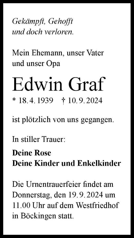 Traueranzeige von Edwin Graf von GESAMT