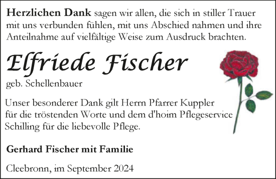 Traueranzeige von Elfriede Fischer von GESAMT