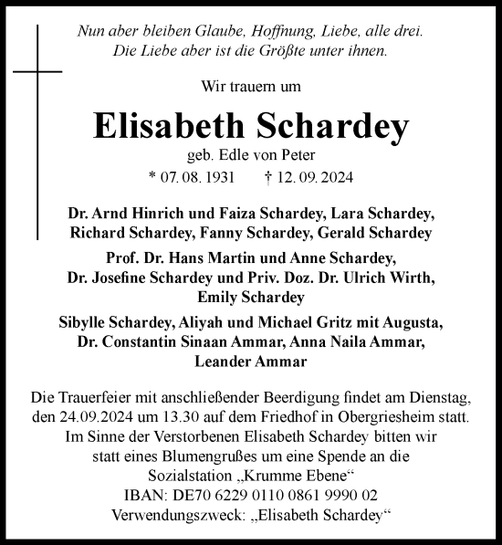 Traueranzeige von Elisabeth Schardey von GESAMT