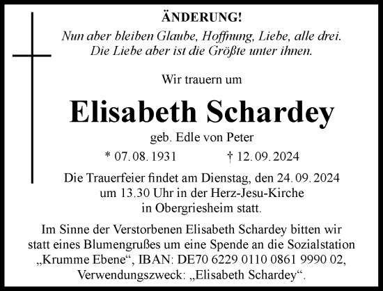 Traueranzeige von Elisabeth Schardey von GESAMT