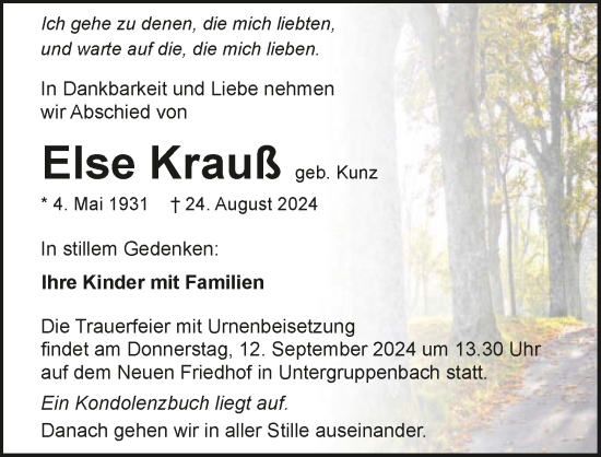 Traueranzeige von Else Krauß von GESAMT