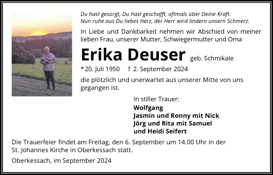 Traueranzeige von Erika Deuser von GESAMT