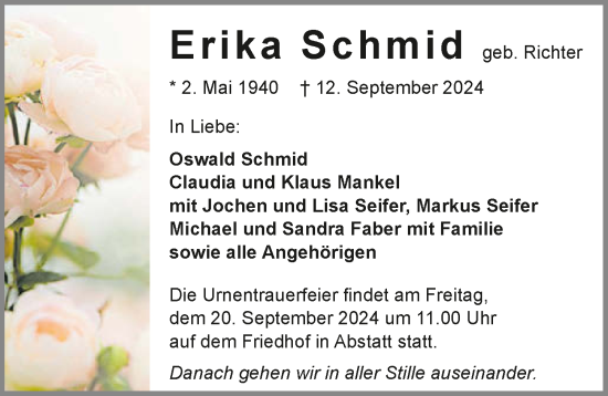 Traueranzeige von Erika Schmid von GESAMT