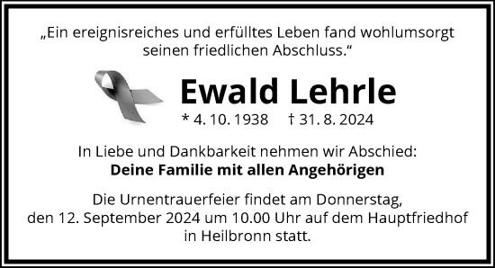 Traueranzeige von Ewald Lehrle von GESAMT