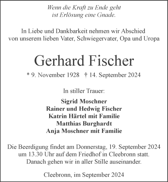 Traueranzeige von Gerhard Fischer von GESAMT