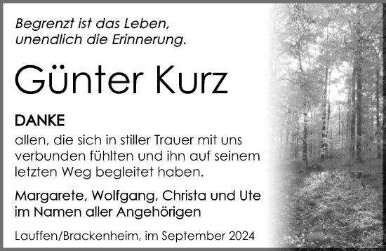 Traueranzeige von Günter Kurz von GESAMT