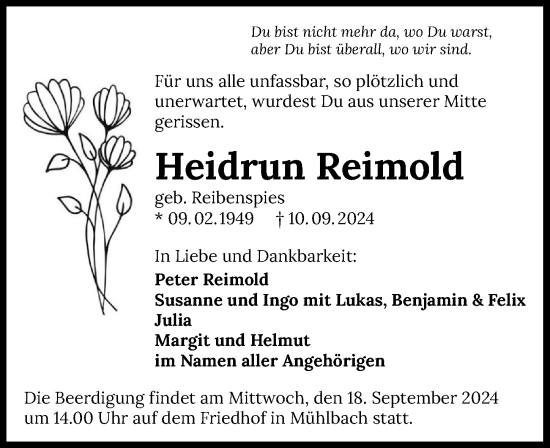 Traueranzeige von Heidrun Reimold von GESAMT