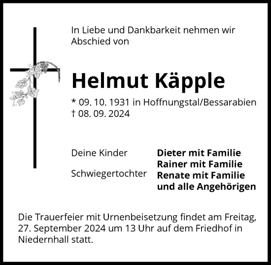 Traueranzeige von Helmut Käpple von GESAMT