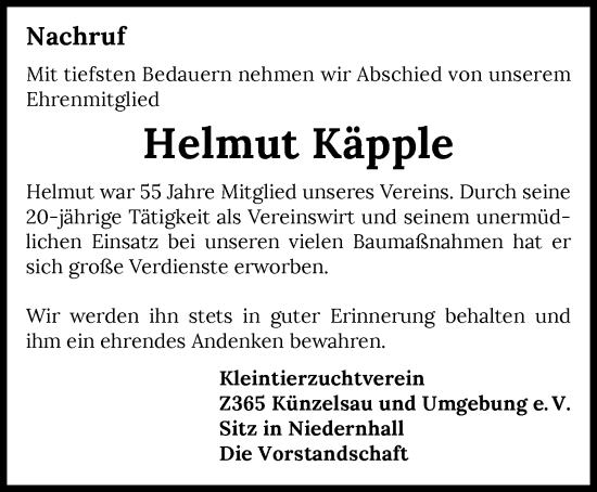 Traueranzeige von Helmut Käpple von GESAMT