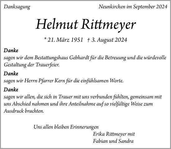 Traueranzeige von Helmut Rittmeyer von GESAMT