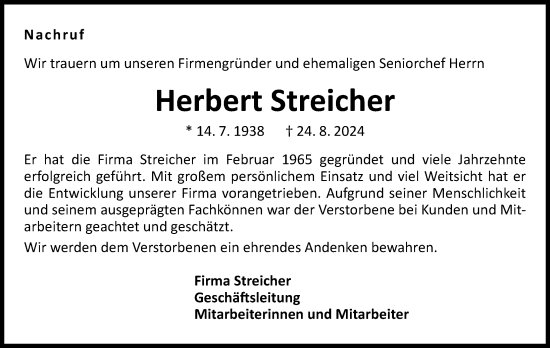 Traueranzeige von Herbert Streicher von GESAMT