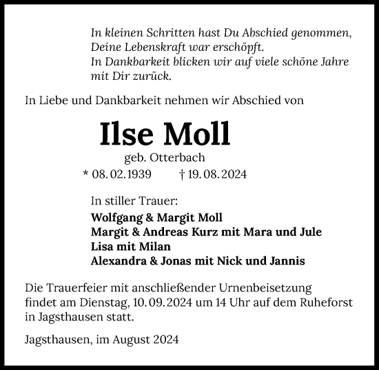 Traueranzeige von Ilse Moll von GESAMT