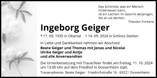 Traueranzeige von Ingeborg Geiger von GESAMT