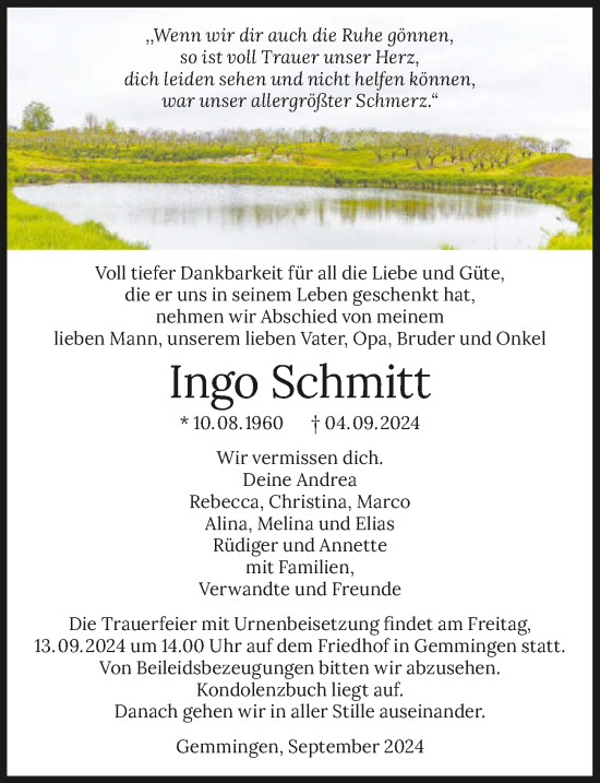 Traueranzeige von Ingo Schmitt von GESAMT