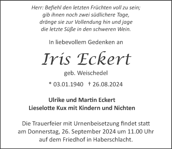 Traueranzeige von Iris Eckert von GESAMT