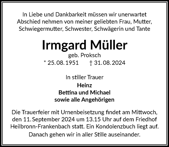 Traueranzeige von Irmgard Müller von GESAMT