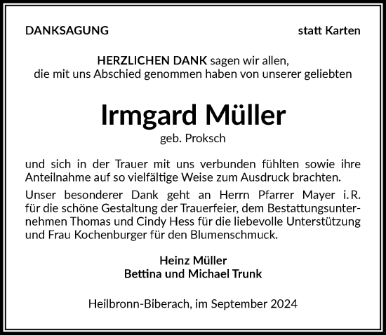 Traueranzeige von Irmgard Müller von GESAMT