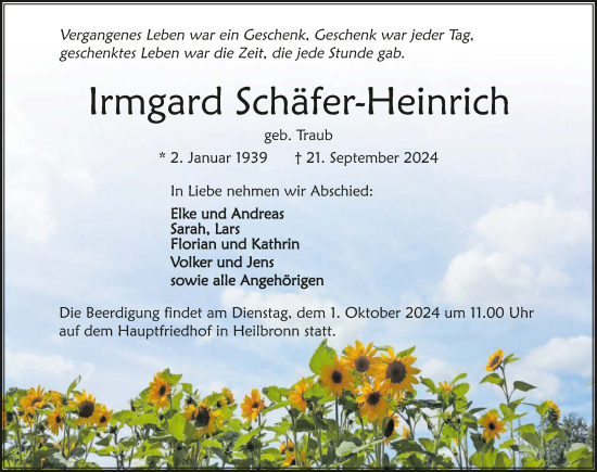 Traueranzeige von Irmgard Schäfer-Heinrich von GESAMT