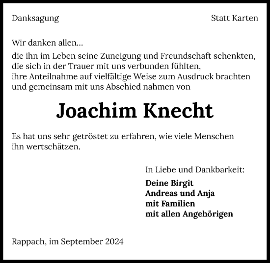 Traueranzeige von Joachim Knecht von GESAMT