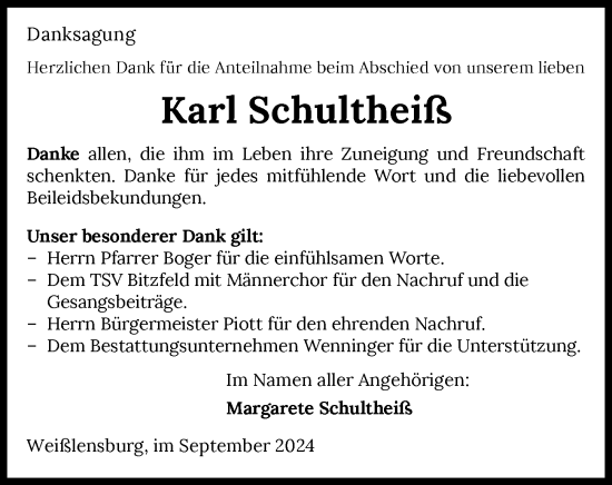 Traueranzeige von Karl Schultheiß von GESAMT