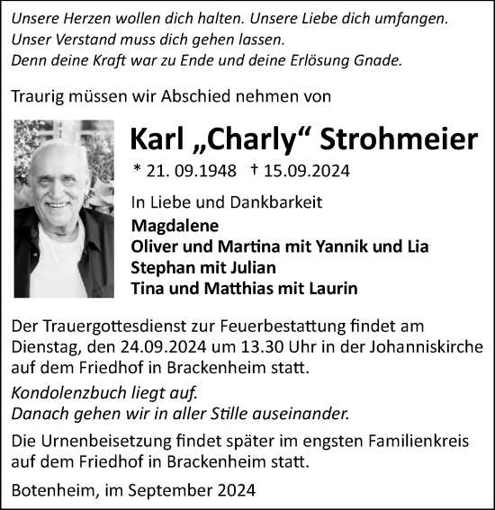 Traueranzeige von Karl Strohmeier von GESAMT